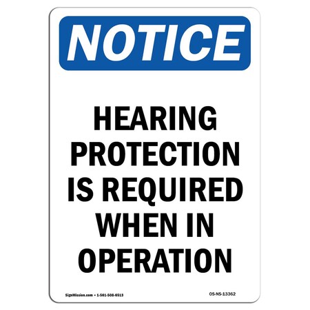 OSHA Notice Sign, Hearing Protection Is Required, 5in X 3.5in Decal, 10PK